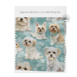 Baumwolle Canvas Stoff Malteser Aquarell Türkis– 153 g/m² – Meterware - Eigenproduktion