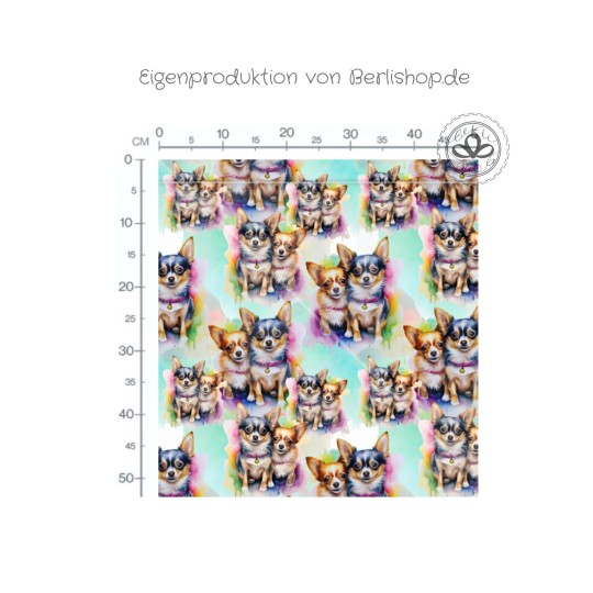 Baumwolle Canvas Stoff Chihuahua bunt Splash Aquarell 153 g/m² Meterware 160 cm Eigenproduktion