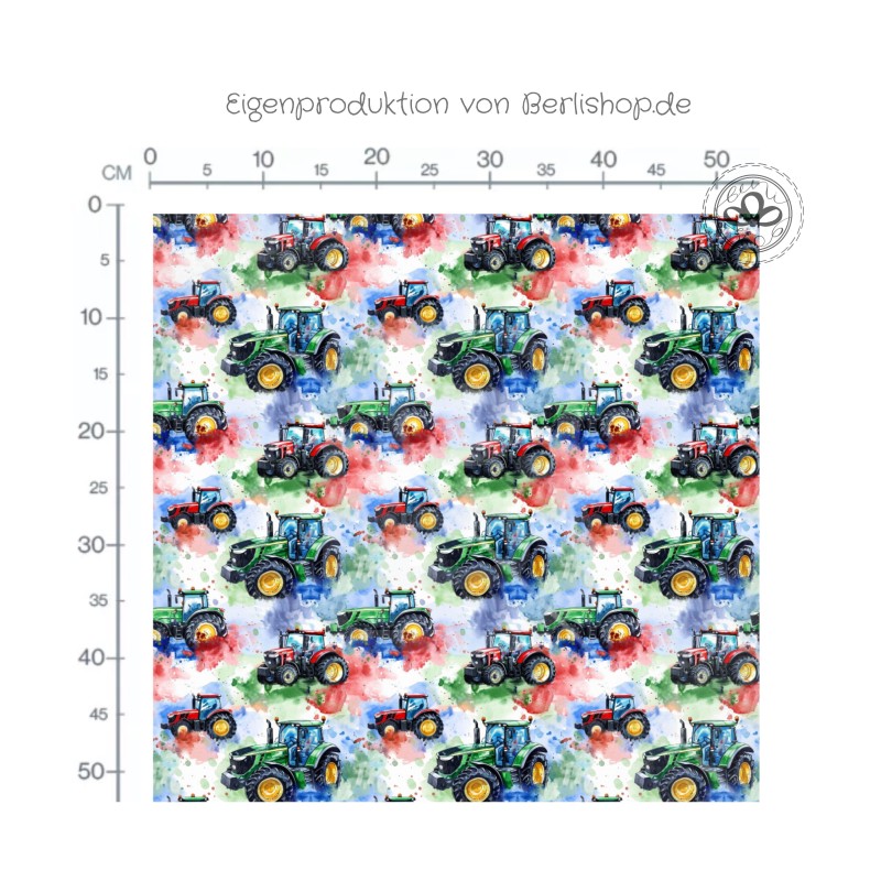 Traktor Stoff – bunte Bauernhof Traktoren – Aquarell Design