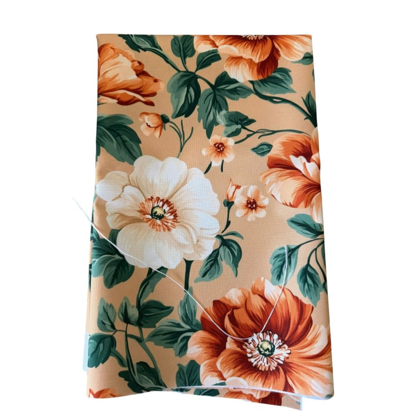 1 m Coupon Oxford Stoff Beige Blumen 150 cm – Beige – 210 g/m² – Eigenproduktion
