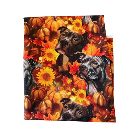 1 m Coupon Oxford Stoff Hund Pitbull Herbst 150 cm – Schwarz Gelb Orange – 210 g/m² – Eigenproduktion