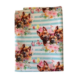 1 m Coupon Oxford Stoff Hund Pitbull Sommer Blumen 150 cm – Blau Rosa Streifen – 210 g/m² – Eigenproduktion