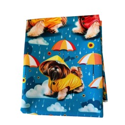 1 m Coupon Oxford Stoff Hund Shihtzu Regenschirm 150 cm – Blau Gelb – 210 g/m² – Eigenproduktion