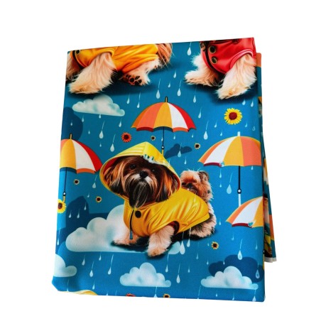 1 m Coupon Oxford Stoff Hund Shihtzu Regenschirm 150 cm – Blau Gelb – 210 g/m² – Eigenproduktion