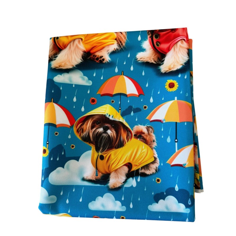 1 m Coupon Oxford Stoff Hund Shihtzu Regenschirm 150 cm – Blau Gelb – 210 g/m² – Eigenproduktion