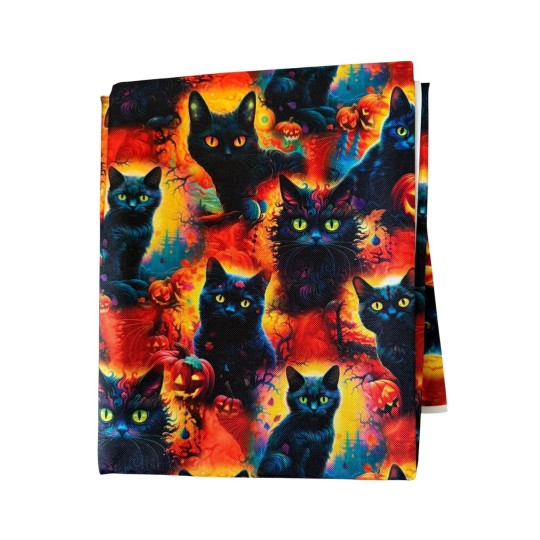 1 m Coupon Oxford Stoff Katzen Herbst Halloween 150 cm – Rot Schwarz– 210 g/m² – Eigenproduktion