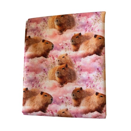 1 m Coupon Oxford Stoff Capibara Blumen 150 cm – Rosa – 210 g/m² – Eigenproduktion