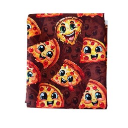 1 m Coupon Oxford Stoff Lustige Pizza 150 cm – Braun Gelb Rot – 210 g/m² – Eigenproduktion