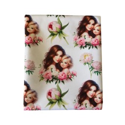 1 m Coupon Oxford Stoff Mutter Kind Muttertag Pfingstrosen 150 cm – Weiss – 210 g/m² – Eigenproduktion