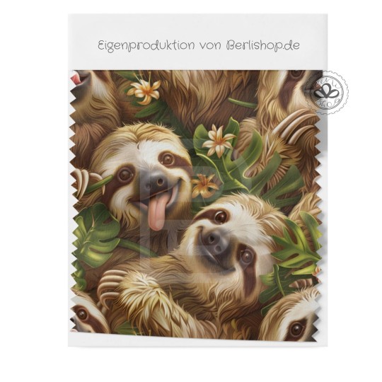 Pre-Order Faultier Dschungel Grün Braun – Stoffdesign von Berlishop – 10 Stoffe zur Auswahl – Meterware