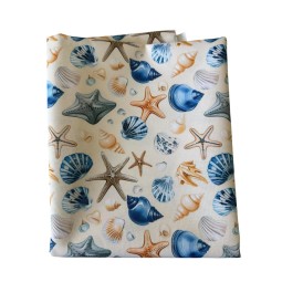 1 m Coupon Oxford Stoff Sommer Muscheln Strand 150 cm – Blau Beige – 210 g/m² – Eigenproduktion