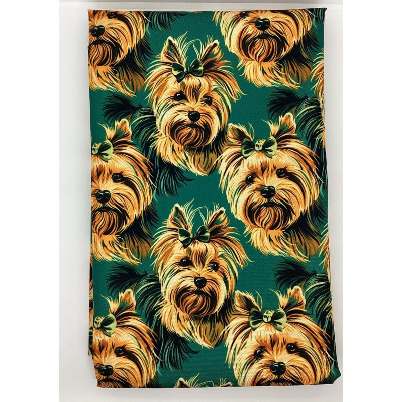 1 m Coupon Oxford Stoff Hund Yorkshirre terrier 150 cm – Grün Gelb – 210 g/m² – Eigenproduktion