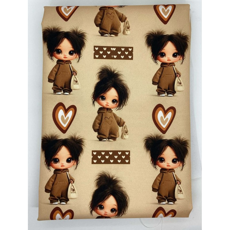 1 m Coupon Oxford Stoff Puppis Kind Mädchen 150 cm – Beige Braun – 210 g/m² – Eigenproduktion