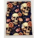 1 m Coupon Oxford Stoff Skuls Totenkopf Schedel Blumen 150 cm – Blau Beige – 210 g/m² – Eigenproduktion