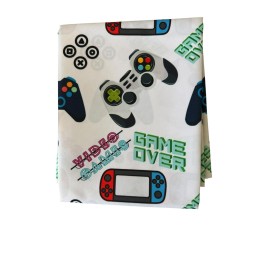 1 m Coupon Oxford Stoff Game Over Video Games Zocker 150 cm – Weiss – 210 g/m² – Eigenproduktion