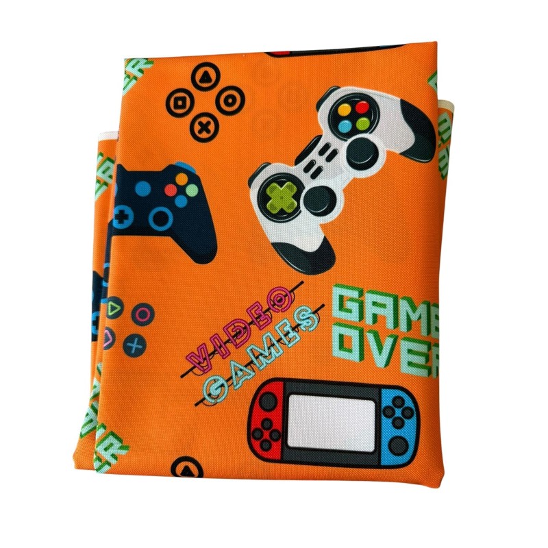 1 m Coupon Oxford Stoff Game Over Video Games Zocker 150 cm – Neon Orange – 210 g/m² – Eigenproduktion