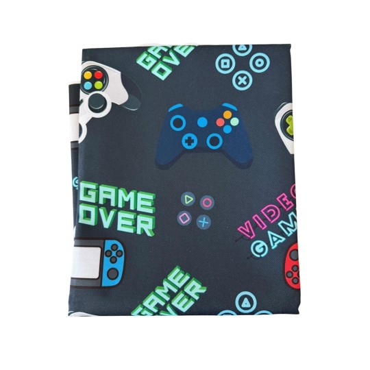 1 m Coupon Oxford Stoff Game Over Video Games Zocker 150 cm – Schwarz – 210 g/m² – Eigenproduktion