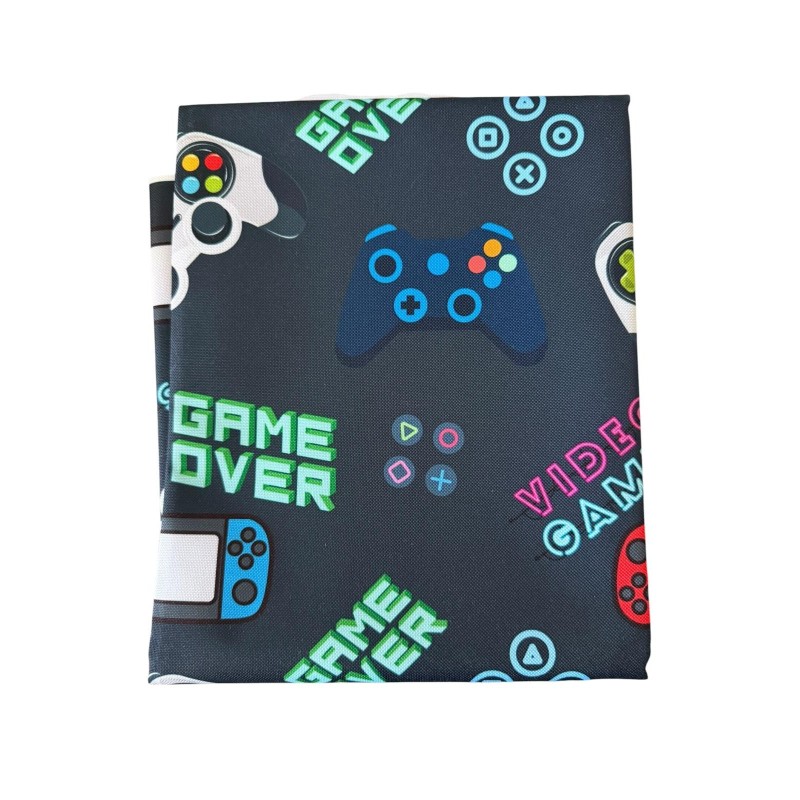 1 m Coupon Oxford Stoff Game Over Video Games Zocker 150 cm – Schwarz – 210 g/m² – Eigenproduktion