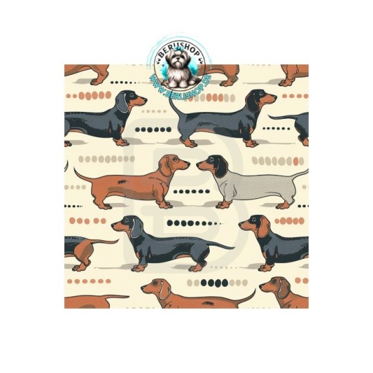 Baumwolle Canvas Stoff Dackel Vintage Braun  153 g/m² Meterware 160 cm Eigenproduktion