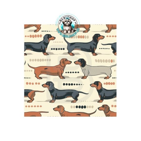 Baumwolle Canvas Stoff Dackel Vintage Braun  153 g/m² Meterware 160 cm Eigenproduktion