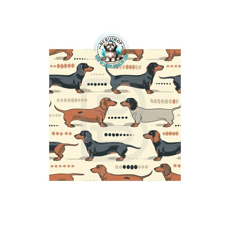 Baumwolle Canvas Stoff Dackel Vintage Braun  153 g/m² Meterware 160 cm Eigenproduktion