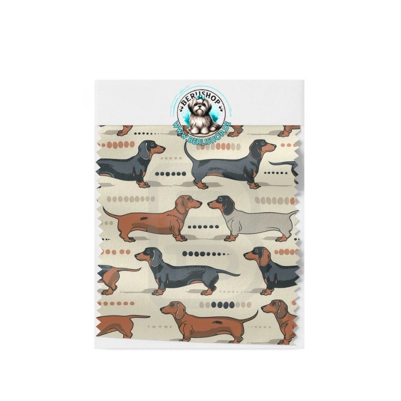 Baumwolle Canvas Stoff Dackel Vintage Braun  153 g/m² Meterware 160 cm Eigenproduktion