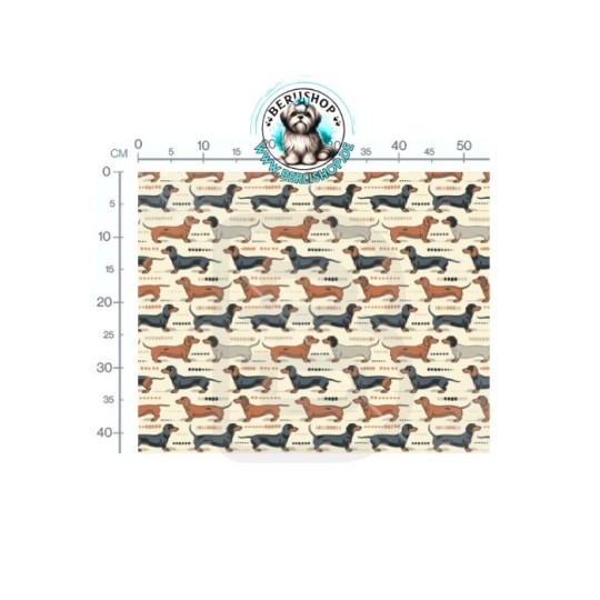 Baumwolle Canvas Stoff Dackel Vintage Braun  153 g/m² Meterware 160 cm Eigenproduktion