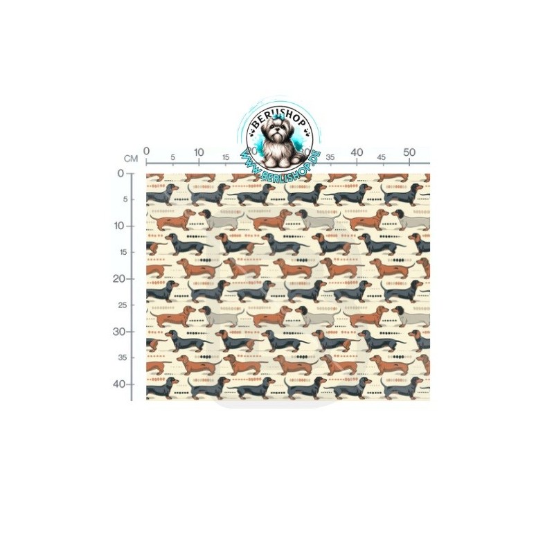 Baumwolle Canvas Stoff Dackel Vintage Braun  153 g/m² Meterware 160 cm Eigenproduktion