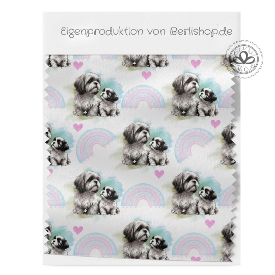 Baumwolle Canvas Stoff Regenbogen Shih-Tzu  153 g/m² Meterware 160 cm Eigenproduktion