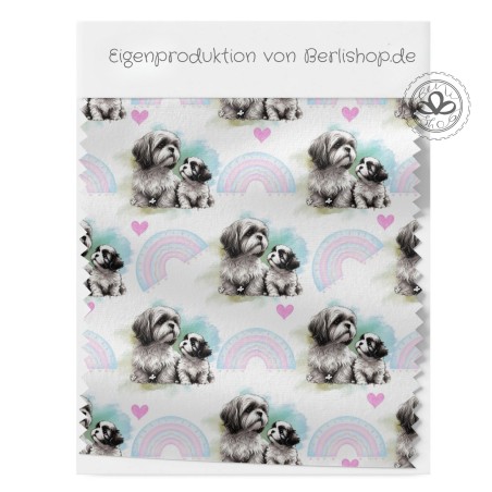 Baumwolle Canvas Stoff Regenbogen Shih-Tzu  153 g/m² Meterware 160 cm Eigenproduktion