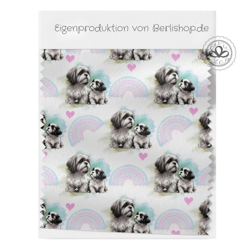 Baumwolle Canvas Stoff Regenbogen Shih-Tzu  153 g/m² Meterware 160 cm Eigenproduktion