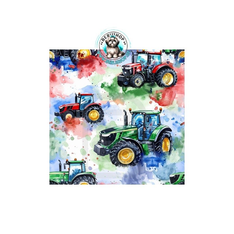 Baumwolle Canvas Stoff Traktoren Splash Rot Blau 153 g/m² Meterware 160 cm Eigenproduktion