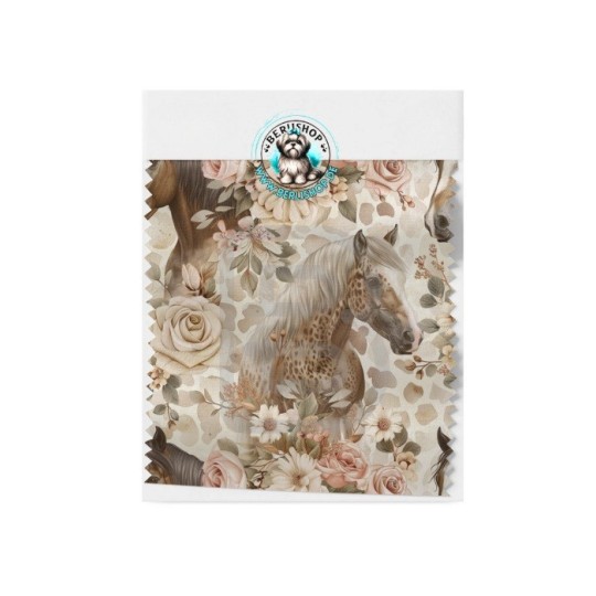 Baumwolle Canvas Stoff Pferde Rosen Beige Braun Boho 153 g/m² Meterware 160 cm Eigenproduktion