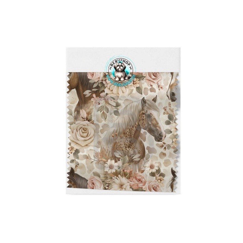 Baumwolle Canvas Stoff Pferde Rosen Beige Braun Boho 153 g/m² Meterware 160 cm Eigenproduktion