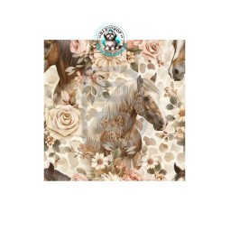 Baumwolle Canvas Stoff Pferde Rosen Beige Braun Boho 153 g/m² Meterware 160 cm Eigenproduktion