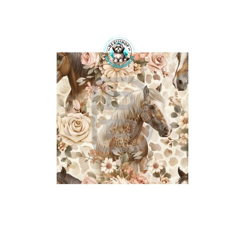 Baumwolle Canvas Stoff Pferde Rosen Beige Braun Boho 153 g/m² Meterware 160 cm Eigenproduktion