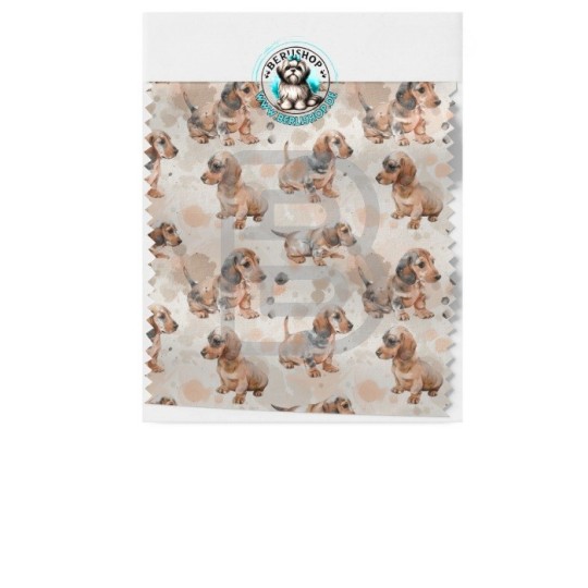 Baumwolle Canvas Stoff Dackel Welpen Aquarell Beige Braun 153 g/m² Meterware 160 cm Eigenproduktion