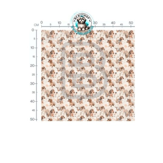 Baumwolle Canvas Stoff Dackel Welpen Aquarell Beige Braun 153 g/m² Meterware 160 cm Eigenproduktion