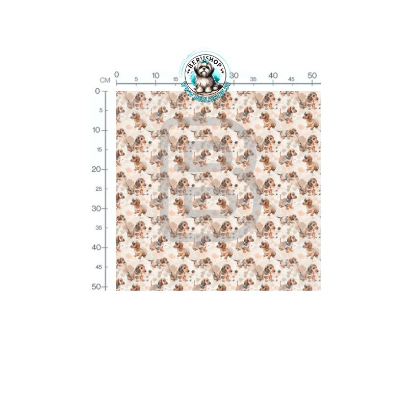 Baumwolle Canvas Stoff Dackel Welpen Aquarell Beige Braun 153 g/m² Meterware 160 cm Eigenproduktion
