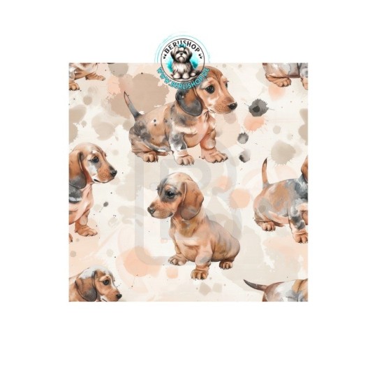 Baumwolle Canvas Stoff Dackel Welpen Aquarell Beige Braun 153 g/m² Meterware 160 cm Eigenproduktion