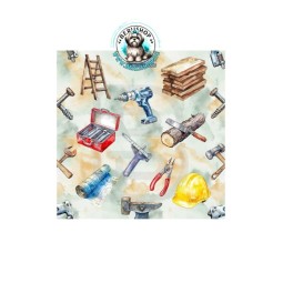 Baumwolle Canvas Stoff Werkzeug Baustelle Handwerker Aquarell Bunt 153 g/m² Meterware 160 cm Eigenproduktion