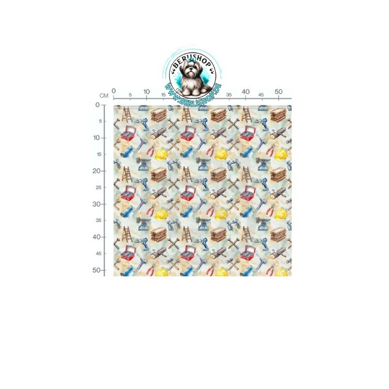 Baumwolle Canvas Stoff Werkzeug Baustelle Handwerker Aquarell Bunt 153 g/m² Meterware 160 cm Eigenproduktion