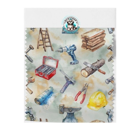 Baumwolle Canvas Stoff Werkzeug Baustelle Handwerker Aquarell Bunt 153 g/m² Meterware 160 cm Eigenproduktion