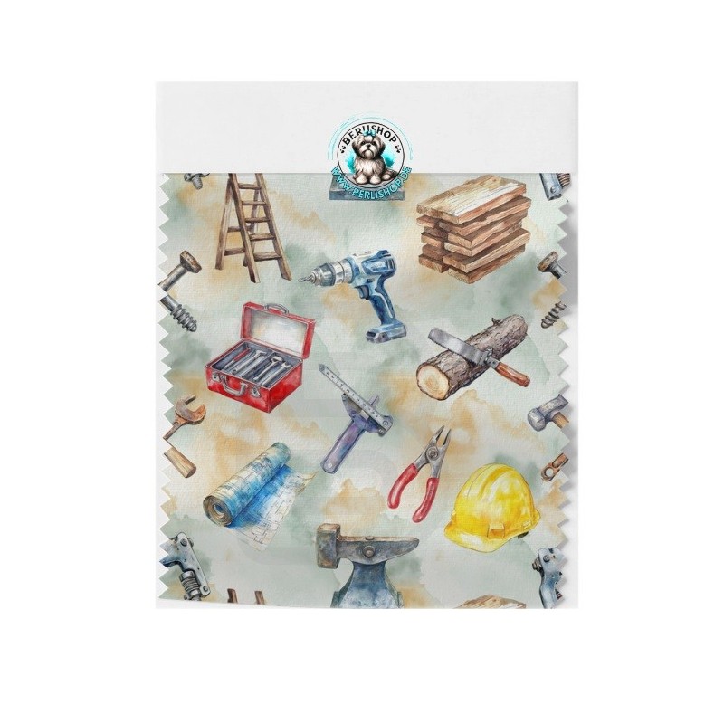 Baumwolle Canvas Stoff Werkzeug Baustelle Handwerker Aquarell Bunt 153 g/m² Meterware 160 cm Eigenproduktion