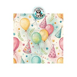 Baumwolle Canvas Geburtstag Ballons Partyhüte Aquarell Bunt 153 g/m² Meterware 160 cm Eigenproduktion