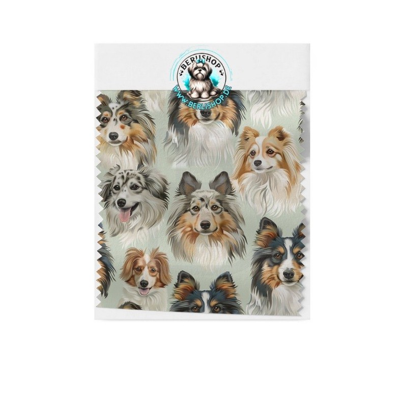 Baumwolle Canvas Collie Sheltie Hundeköpfe Beige Mint Blau 153 g/m² Meterware 160 cm Eigenproduktion