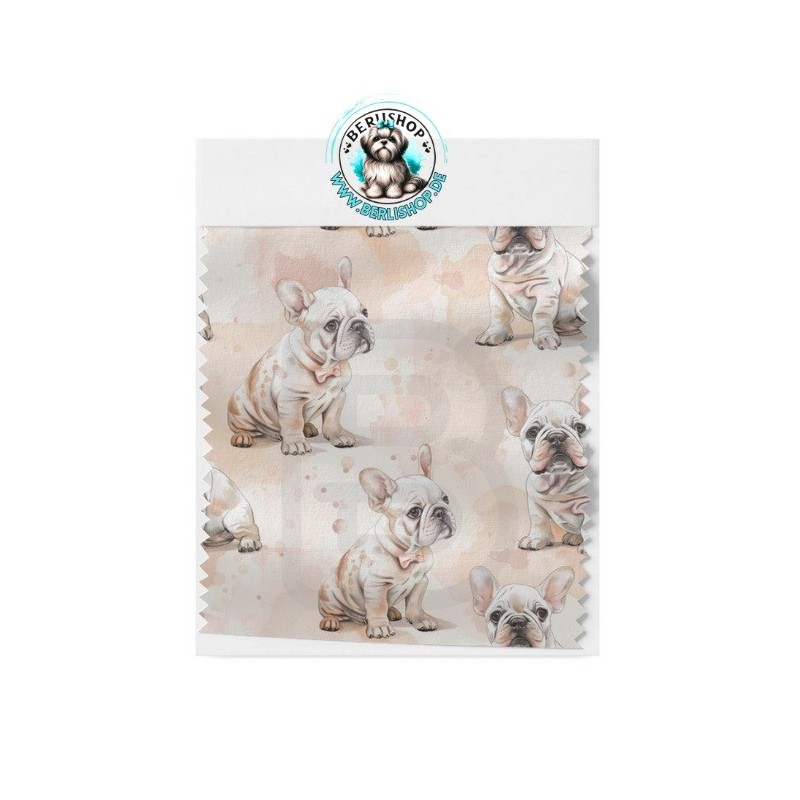 Baumwolle Canvas Hunde Französische Bulldogge Rosa Beige Aquarell 153 g/m² Meterware 160 cm Eigenproduktion