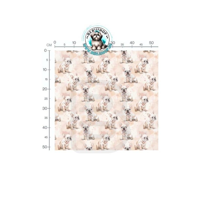 Baumwolle Canvas Hunde Französische Bulldogge Rosa Beige Aquarell 153 g/m² Meterware 160 cm Eigenproduktion