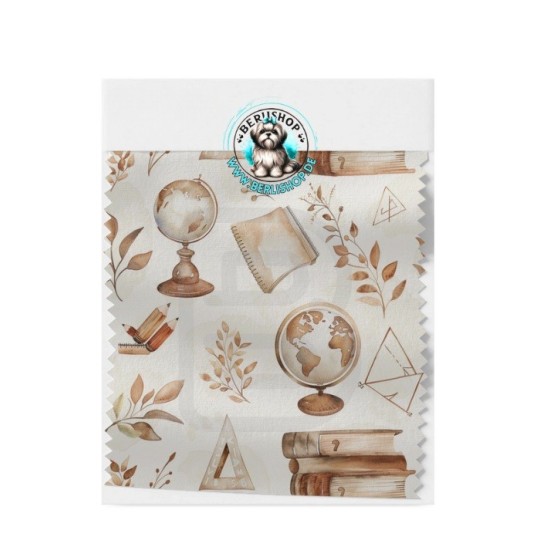 Baumwolle Canvas Schule Bücher Globus Einschulung Beige Braun Aquarell 153 g/m² Meterware 160 cm Eigenproduktion