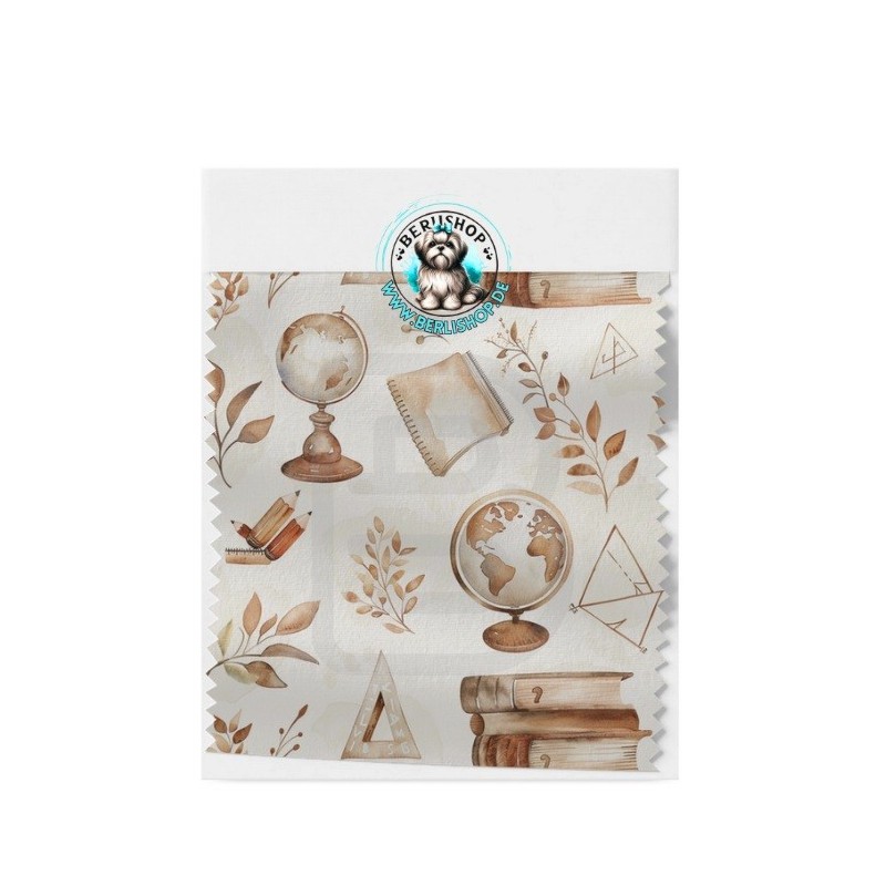 Baumwolle Canvas Schule Bücher Globus Einschulung Beige Braun Aquarell 153 g/m² Meterware 160 cm Eigenproduktion